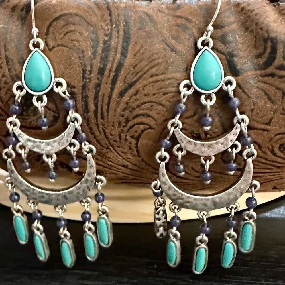 Lucky Brand Blue and Silver Boho Earrings - Picture 1 of 4
